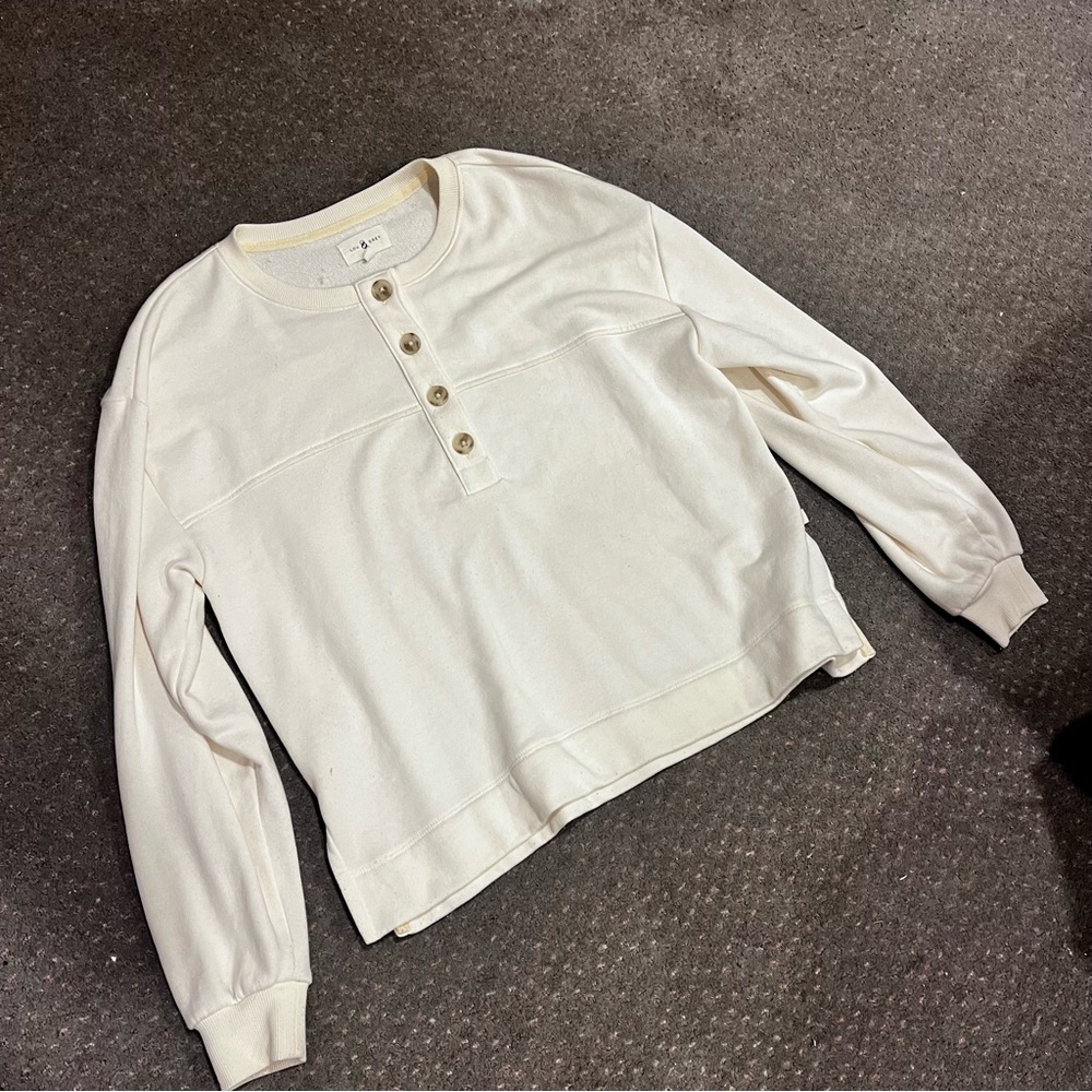 Lou & Grey Ivory Cream Cotton Buttoned Pull Over Sweater